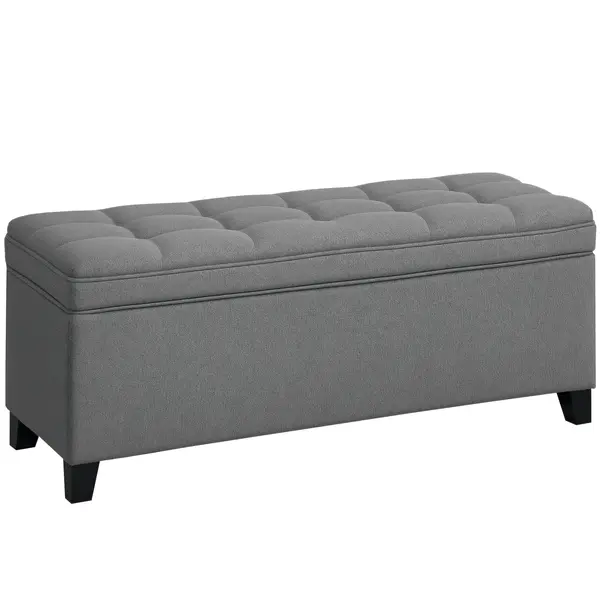 HOMCOM Bancă de depozitare 112 L, banchetă la picioarul patului din material tip in, șezut capitonat, 120 x 40 x 48 cm, gri închis | Aosom Romania