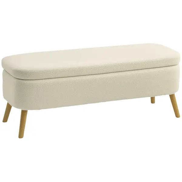 HOMCOM Banca de Depozitare de 65L din Material Teddy și Lemn, 120x42x45 cm, Bej | Aosom Romania