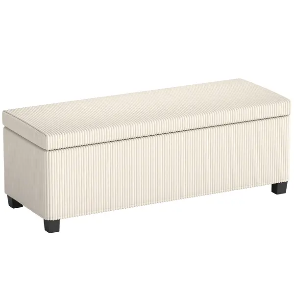 HOMCOM Bancă de Depozitare de 84L, din Țesătură cu Efect de Catifea și Oțel, 112x42x40 cm, Bej | Aosom Romania