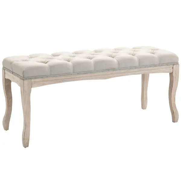 HOMCOM Bancă de Pat Vintage cu Butoni, Bancă Capitonată cu Picioare din Lemn, 110x40x48 cm, Bej | Aosom Romania