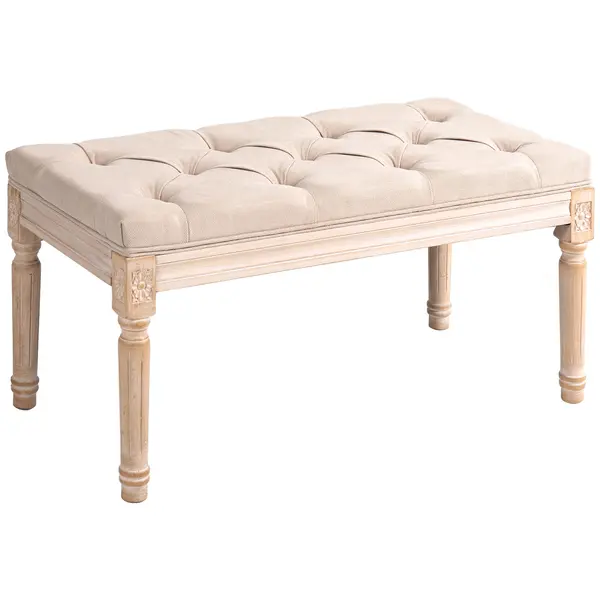 HOMCOM Bancă de Ședere Design Vintage, Nasturi Capitonați, Picioare Snirclate, Shabby Chic, Culore Crema | Aosom Romania