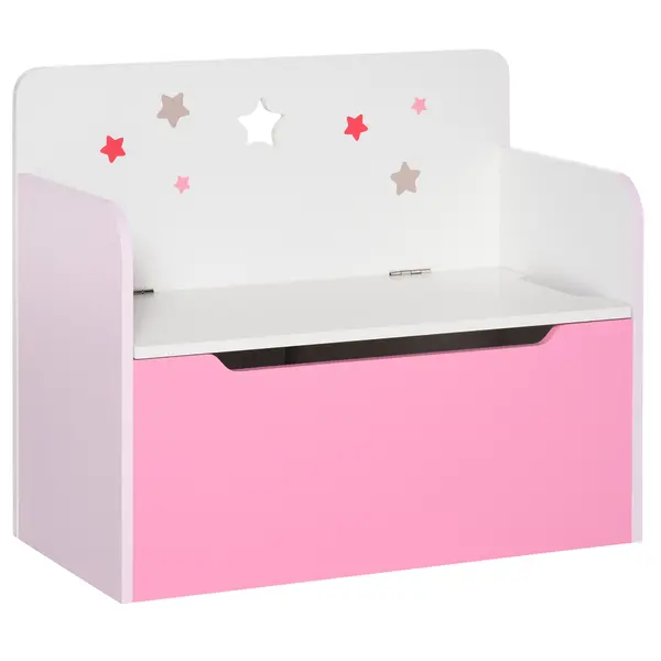 HOMCOM Bancă Depozitare Jucării 2 în 1 din Lemn, Ladă de Depozitare cu Spătar pentru Copii de 3-6 Ani, 60x30x50 cm, Roz | Aosom Romania