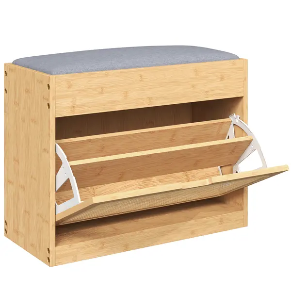 HOMCOM Bancă pantofar pentru hol cu șezut căptușit, sertar basculant, ușă din ratan, poliță reglabilă, pentru intrare, Natural | Aosom Romania