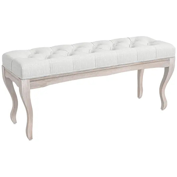 HOMCOM Bancă pentru Capătul Patului cu Înveliș Textil Aspect de In, Bancă Capitonată, 110x37x49 cm, Alb Crem | Aosom Romania