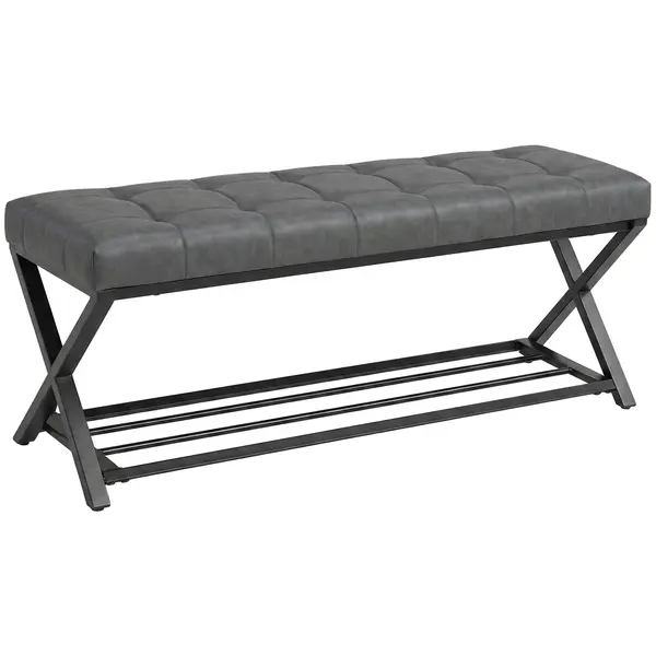 HOMCOM Bancă pentru încălțăminte, bancă de intrare cu perna din piele artificială, 112 x 37 x 47 cm, Gri închis | Aosom Romania