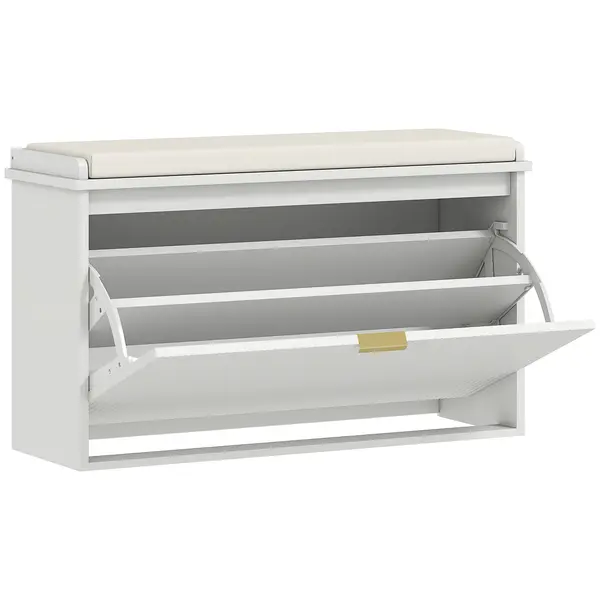 HOMCOM Bancă pentru Pantofi cu Raft Interior Reglabil și Detașabil, 80x26x47.5 cm, Alb și Bej | Aosom Romania
