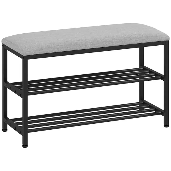 HOMCOM Bancă pentru pantofi cu șezut, bancă cu spațiu de depozitare, raft pentru pantofi cu 2 compartimente deschise, bancă 81 x 31 x 50 cm Negru | Aosom Romania
