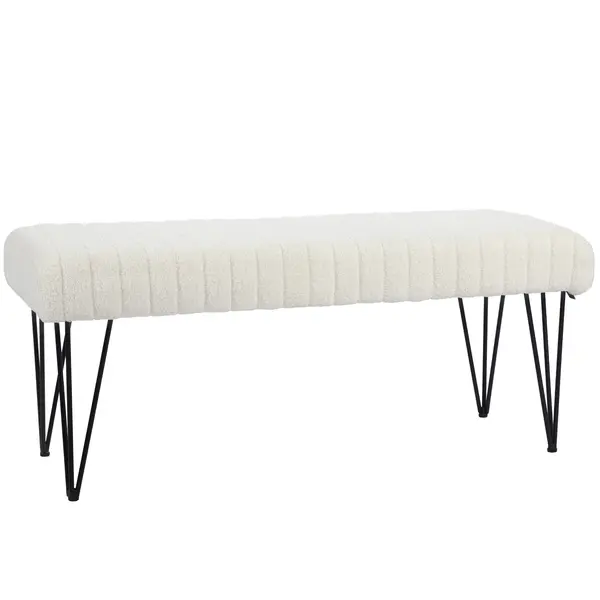 HOMCOM Bancă pentru Pat Modernă cu Picioare în Formă de Furcă, 118,5x46x49,5 cm, Alb Crem | Aosom Romania