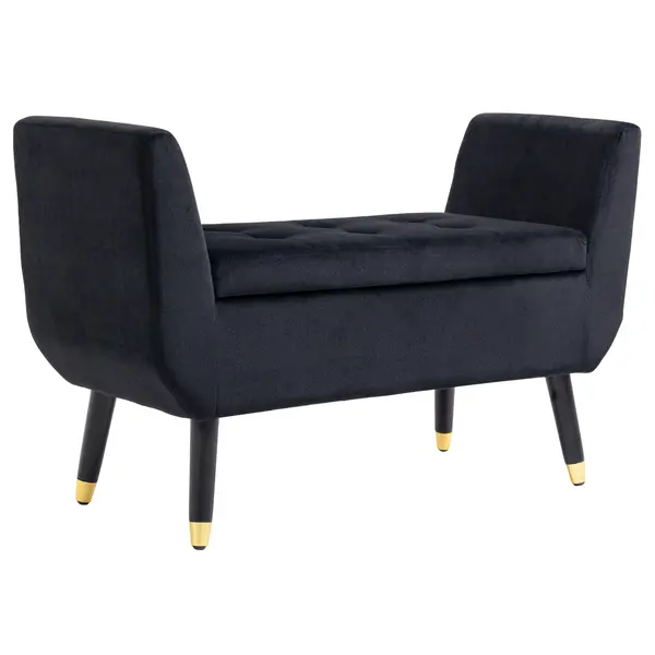 HOMCOM banchetă cu depozitare și cotiere, banchetă tapițată cu aspect de catifea, cufăr cu picioare din lemn, bancă pentru living, dormitor, hol 107 x 42 x 65 cm, Negru | Aosom Romania