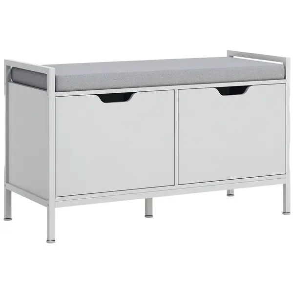 HOMCOM Banchetă Dulap pentru Pantofi cu 2 Compartimente și Pernă, Dulap Pantofi pentru Hol, 84x35x50 cm, Alb | Aosom Romania