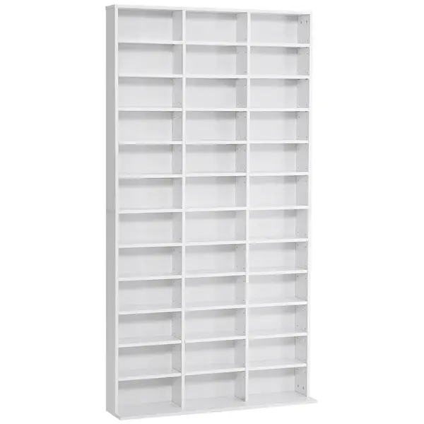 HOMCOM Bibliotecă CD de perete cu 24 de rafturi reglabile, 195 x 102 x 23.5cm, alb | Aosom Romania