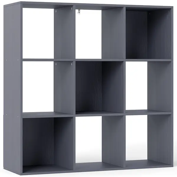 HOMCOM Bibliotecă, etajeră de depozitare în 3 niveluri cu 9 compartimente, pentru living, birou, dormitor, 91x29,5x91cm, gri | Aosom Romania