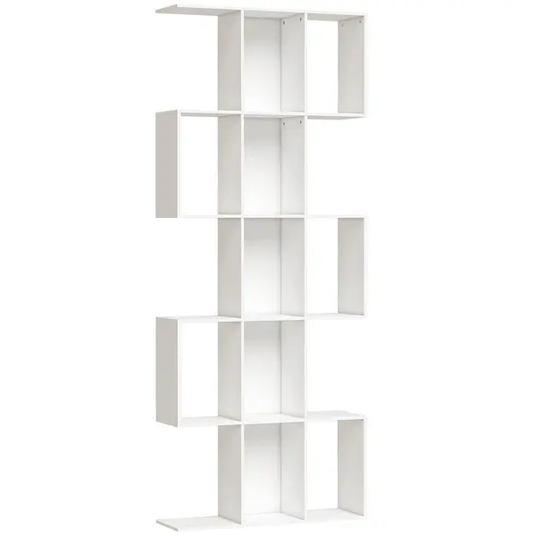 HOMCOM Bibliotecă în formă de S cu 5 niveluri pentru living dormitor studio birou 80x24x200 cm Alb | Aosom Romania