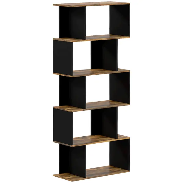 HOMCOM Biblioteca Moderna cu 5 Nivele, 10 Rafturi de Depozitare Deschise pentru Camera de Zi, Biroul de Studiu de Acasa, Maro Rustic | Aosom Romania
