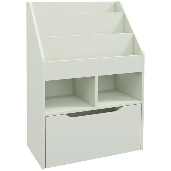 HOMCOM Bibliotecă pentru Copii cu Rafturi și Sertar, Raft Mobil pentru Jucării și Cărți, Dimensiuni 60x29.9x90 cm, Verde Strălucitor | Aosom România