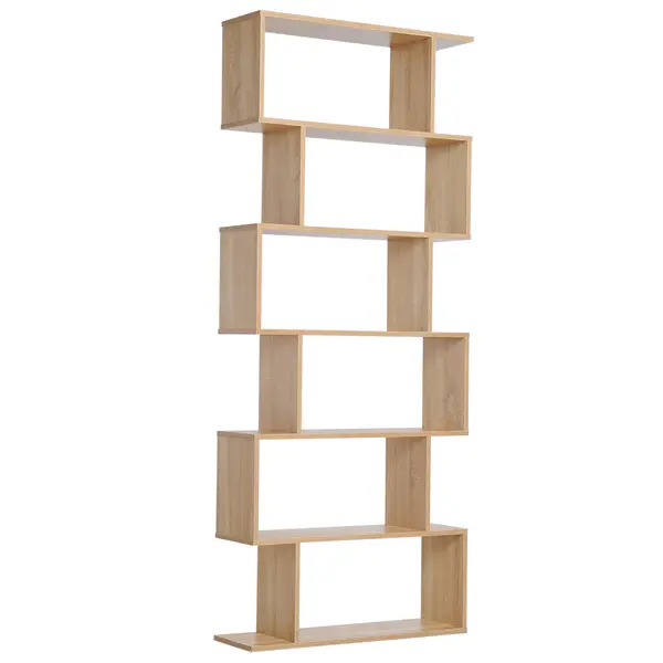 HOMCOM Bibliotecă raft zig zag Design Contemporan 80L x 23l x 192H cm 6 Niveluri Culori lemn de stejar deschis | Aosom Romania