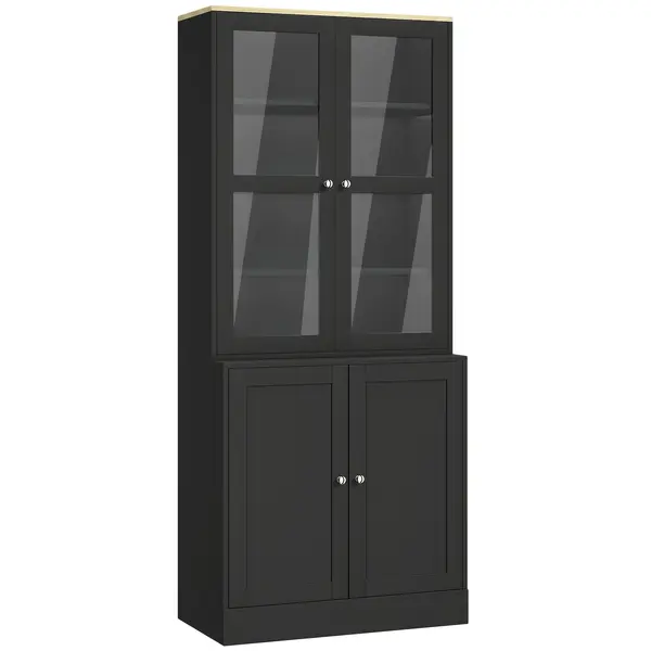 HOMCOM Bibliotecă vitrină, mobilier de depozitare cu 6 niveluri cu 4 uși dintre care 2 din sticlă securizată, rafturi reglabile, negru | Aosom Romania