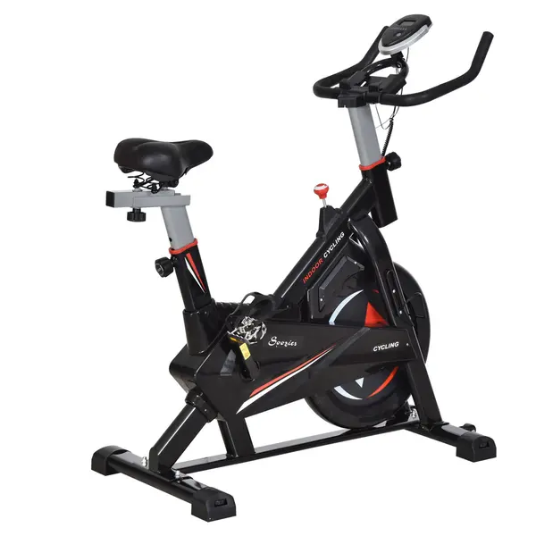 HOMCOM Bicicletă de Cameră cu Suport pentru Telefon Mobil, Monitor LCD și Rezistență Reglabilă, 53x105x105-117 cm, Negru | Aosom Romania