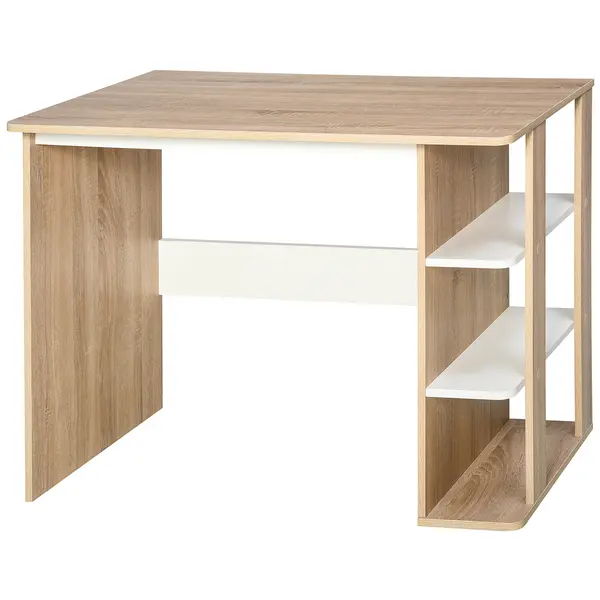 HOMCOM Birou 2 în 1 cu raft 3 nivele, spațiu generos de lucru, lemn de mesteacăn, 100x55x74 cm, pentru birou/dormitor | Aosom Romania