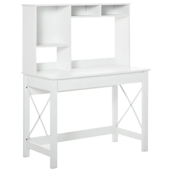 HOMCOM Birou cu depozitare birou bibliotecă birou din lemn modern cu rafturi și blat mare pentru spații mici birou acasă dormitor, 105 x 50 x 137,5 cm, alb | Aosom Romania