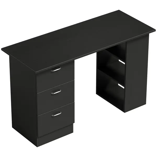 HOMCOM Birou de Calculator Modern, Masa de Lucru cu 3 Sertare și Raft pentru Depozitare, Design Elegant, Negru | Aosom Romania