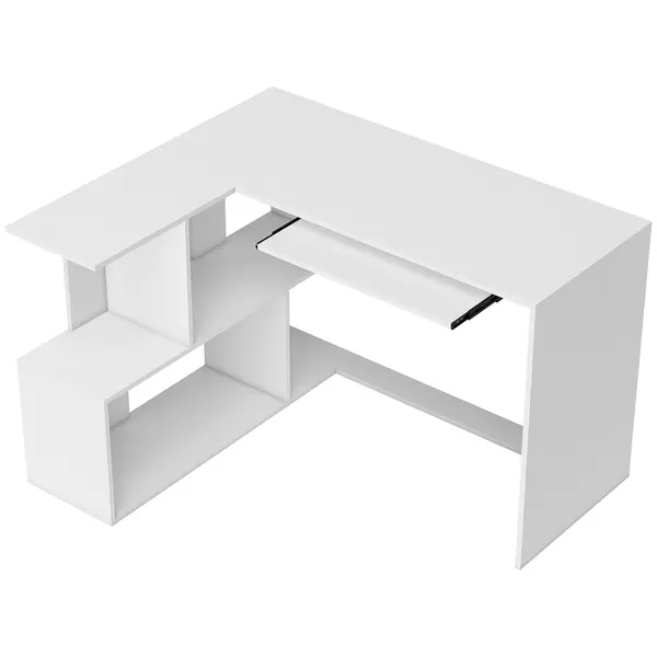 HOMCOM Birou de colț, 120 x 100 x 76 cm, birou pentru calculator în L cu sertar pentru tastatură, 4 compartimente deschise, alb | Aosom Romania