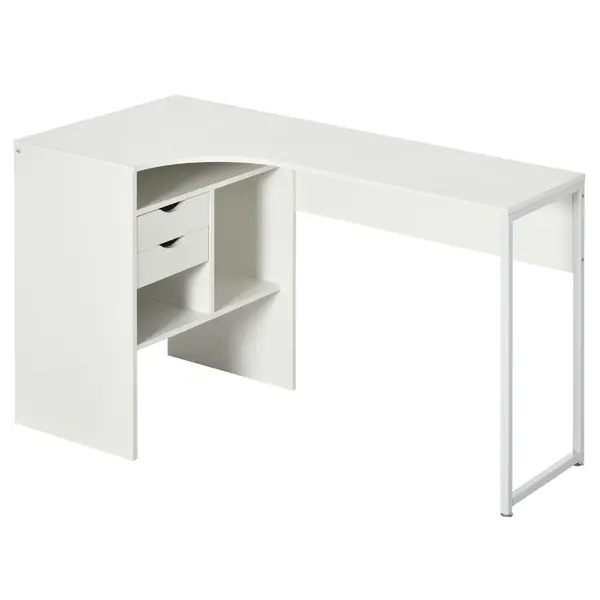 HOMCOM Birou de colț, birou pentru calculator cu 2 sertare și 3 compartimente deschise, 120 x 60 x 74 cm, alb | Aosom Romania