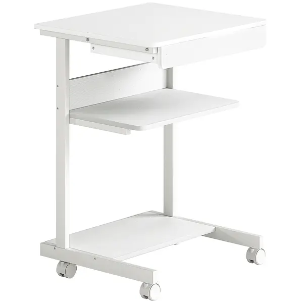 HOMCOM Birou de computer pe roți, birou cu depozitare 56 x 51 cm cu sertar, compartiment și suport CPU, alb | Aosom Romania