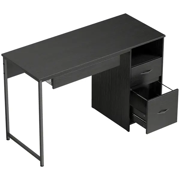 HOMCOM Birou Gaming Industrial, 120x52,3cm Stație Gaming cu Suport Tastatură, Compartiment Deschis și Sertare pentru Documente Format A4 Letter Legal, Masă Computer pentru Birou Acasă, Negru | Aosom Romania