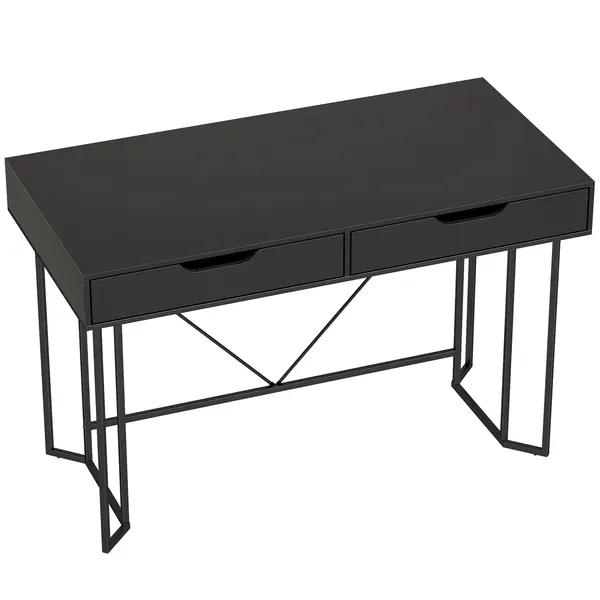 HOMCOM Birou mic pentru calculator cu 2 sertare, birou cu suprafață mare de lucru 120 x 60 x 77 cm Negru | Aosom Romania