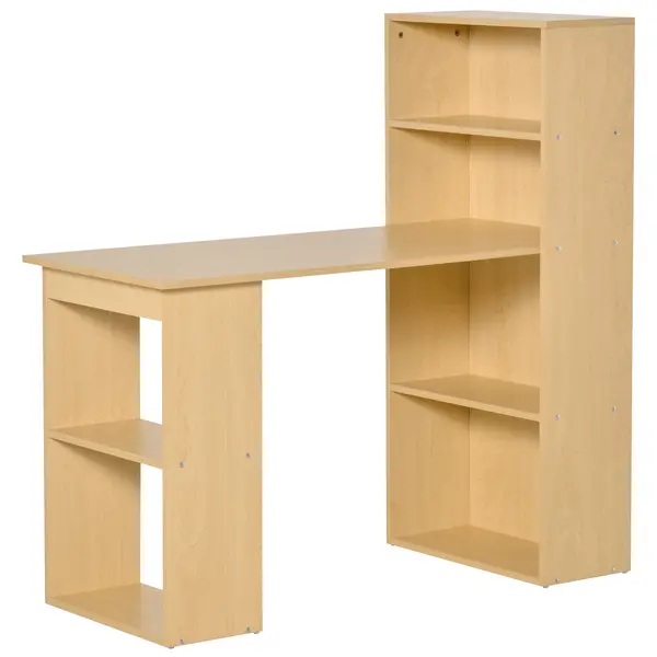 HOMCOM Birou modern cu Librarie din Lemn Natural 120x55x120cm | Aosom Romania