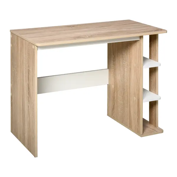 HOMCOM Birou Modern pentru Computer cu Raft cu 3 Etajere, Birou Modern din Lemn, 100x44x74 cm, Natural | Aosom Romania