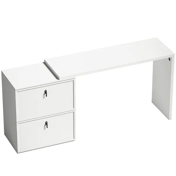 HOMCOM Birou reversibil în formă de L cu 2 sertare pentru arhivă Design modern pentru spații mici Birou alb | Aosom Romania