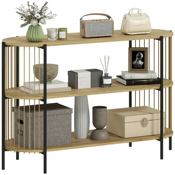 HOMCOM Blat de Consolă cu Coardă de Hârtie Împletită Manual Cadru de Oțel Stil Bohemian 124x43,5x80 cm Natural | Aosom Romania
