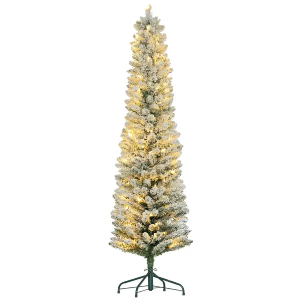 HOMCOM Brad de Crăciun Înzăpezit cu 329 de Crengi și Lumini LED Albe, Brad Artificial din Plastic, Ø52x180 cm, Verde | Aosom Romania