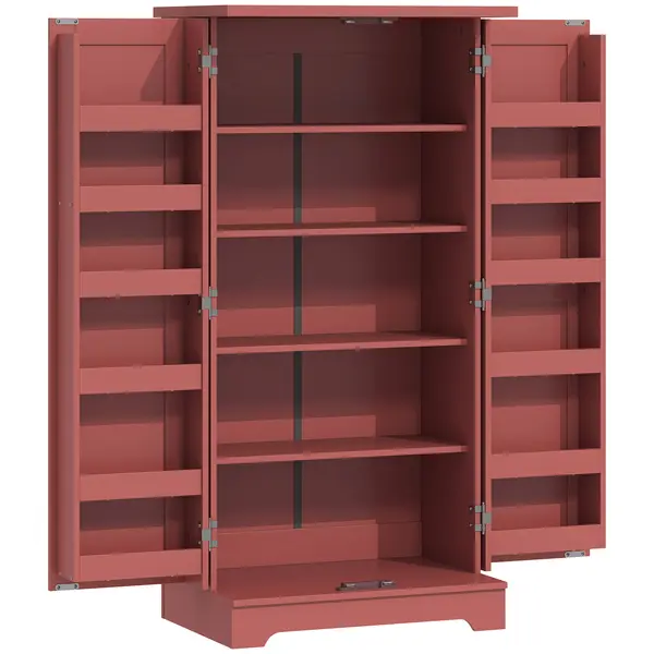 HOMCOM Bufet bucătărie, dulap de bucătărie, 5 niveluri, cu uși și rafturi reglabile, 60l x 40P x 120H cm, aspect lemn, roșu | Aosom Romania