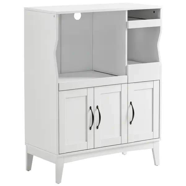 HOMCOM Bufet de Bucătărie cu 2 Dulapuri, Sertar și Rafturi Extensibile pentru Cuptor cu Microunde, 84x39x109 cm, Alb | Aosom Romania