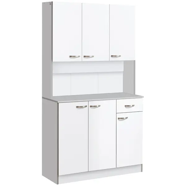 HOMCOM Bufet de bucătărie dulap de bucătărie contemporan depozitare multiplă 6 uși 1 sertar + blat mare | Aosom Romania