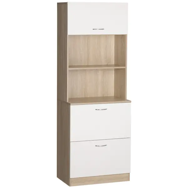 HOMCOM Bufet de bucătărie dulap de bucătărie cu multi-stocare 2 sertare 1 dulap + blat mare 60 x 38 x 168 cm MDF alb | Aosom Romania