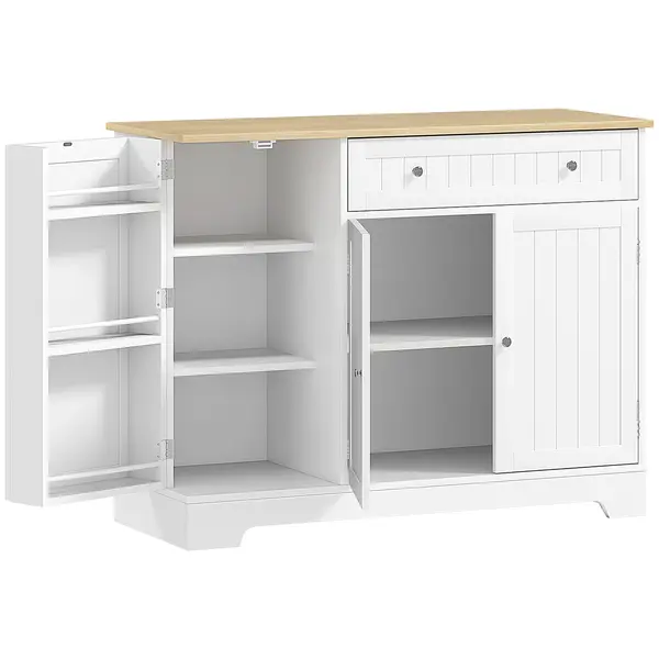 HOMCOM Bufet de bucătărie, mobilier de depozitare cu 3 uși, sertar, rafturi pe ușă și raft reglabil, 105x40x83cm, alb | Aosom Romania