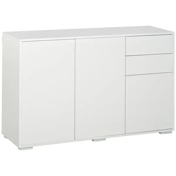 HOMCOM Bufet de depozitare 2 sertare glisante 3 uși poliță reglabilă panouri aglomerate 117 x 36 x 74 cm alb | Aosom Romania