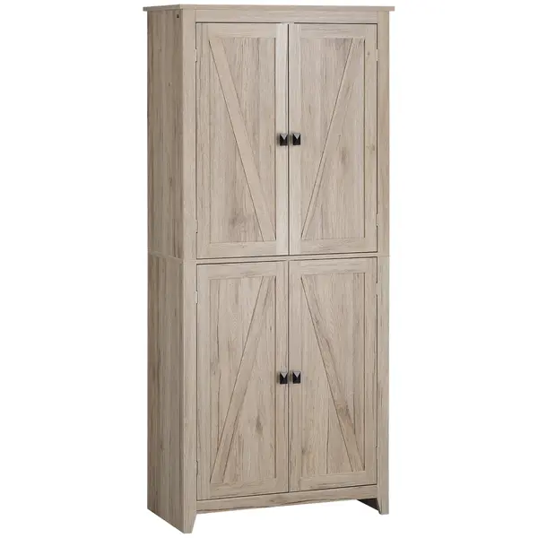 HOMCOM Bufet Elegant cu 4 Uși și Rafturi Ajustabile, Design Natural, 80x40x182 cm | Aosom Romania