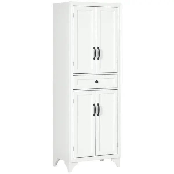 HOMCOM Bufet înalt armoire de cuisine 4 uși 2 dulapuri si 1 sertar central inaltime 170 cm cu raft reglabil alb | Aosom Romania