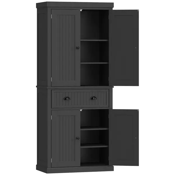 HOMCOM Bufet înalt bucătărie, dulap de bucătărie cu 4 uși, sertar și polițe reglabile, 76,2 x 40,2 x 183 cm, negru | Aosom Romania