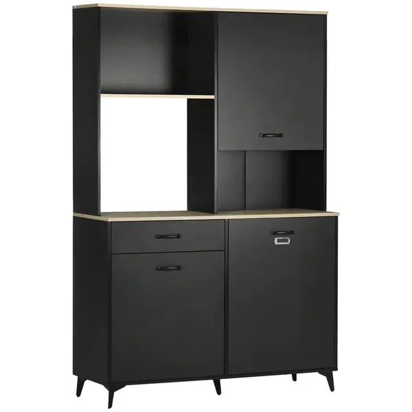 HOMCOM Bufet înalt design industrial multi-rangement - 3 uși cu raft, sertar, nișă, blat mare - metal negru | Aosom Romania