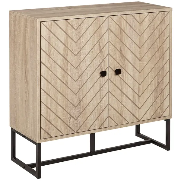 HOMCOM Bufet mobilier de depozitare 2 uși lemn și picioare din metal negru dim. 80L x 29,5l x 80H cm | Aosom Romania