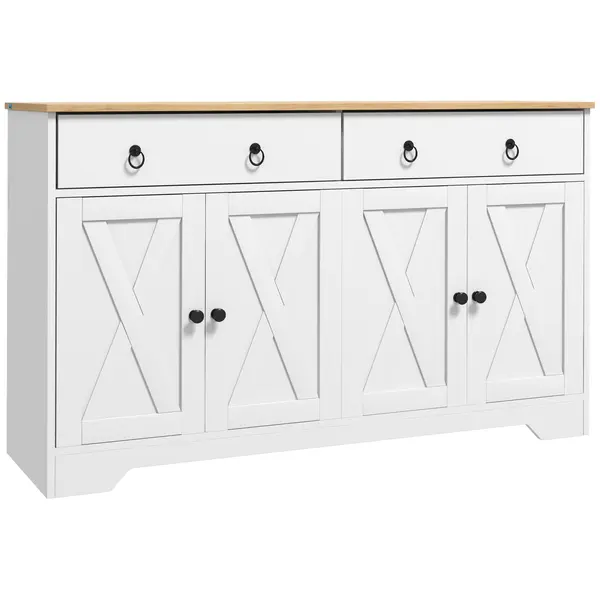 HOMCOM Bufet mobilier de depozitare dulap de bucătărie stil rustic 2 sertare și 2 dulapuri rafturi la înălțimi reglabile alb | Aosom Romania