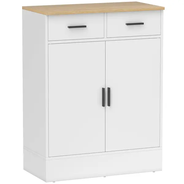 HOMCOM Bufet Modern 2 Sertare și Dulap cu 2 Uși, Raft Interior Reglabil, Alb și Lemn | Aosom Romania