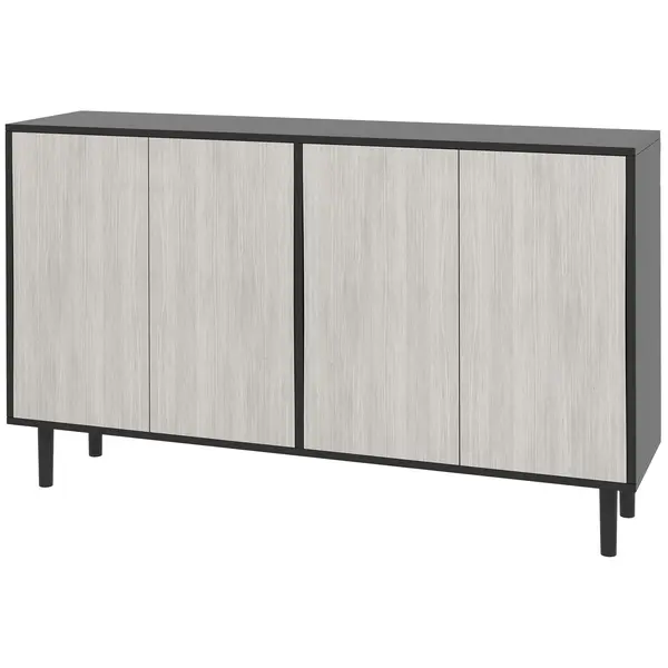 HOMCOM Bufet Modern cu 2 Dulapuri și Raft Reglabil, Mobilier Bucătărie cu 4 Uși și Picioare din Pin, 121x37x75 cm, Negru | Aosom Romania