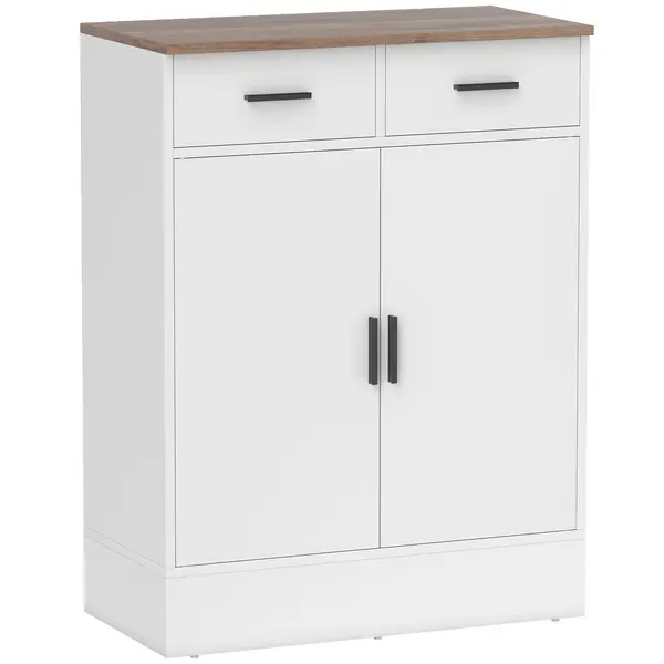 HOMCOM Bufet Modern cu 2 Sertare și Dulap cu 2 Uși Alb și Lemn | Aosom Romania